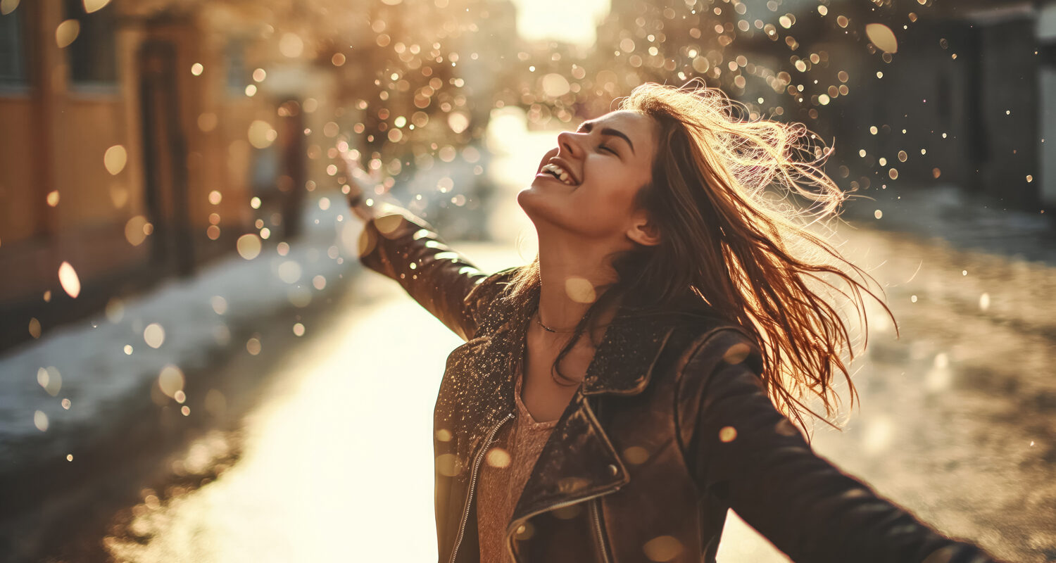Woman enjoying the sun and the warm light