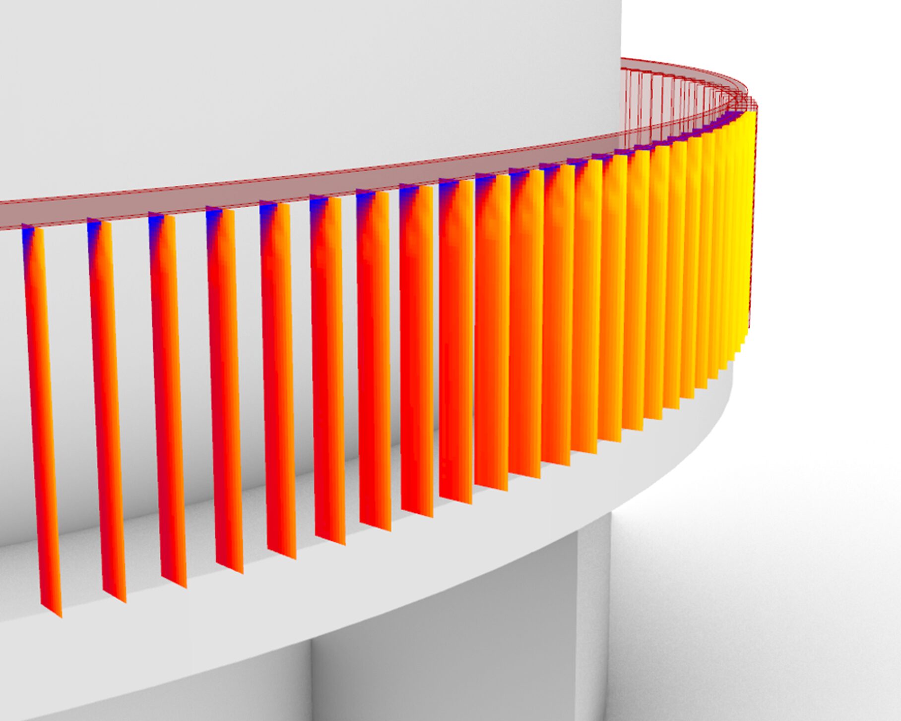 simulation of sunlight exposure on a facade with louvres