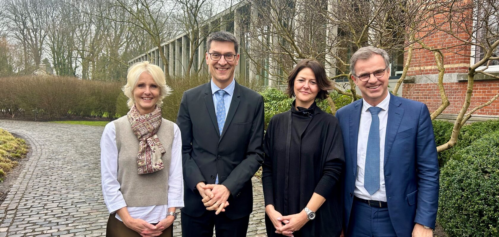 photo of Vicky De Bollen, Erwin Malcorps, Renaud Chevalier and Sophie Weygers after signing the contract of a-tract architecture joining Sweco