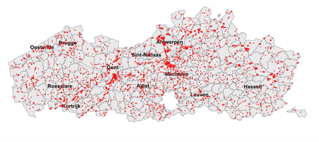 map of Flanders showing landfill sites awaiting redevelopment