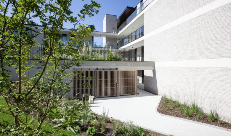 exterior photo showing a detail of the residential project VONK in Bilzen, designed by a-tract architecture, part of Sweco