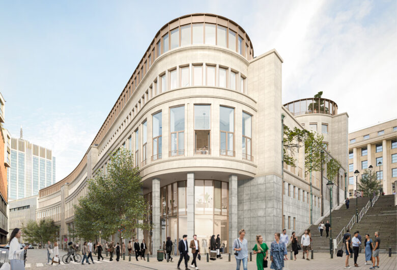 vooraanzicht van het nieuwe gebouw Drukkerij Nationale Bank